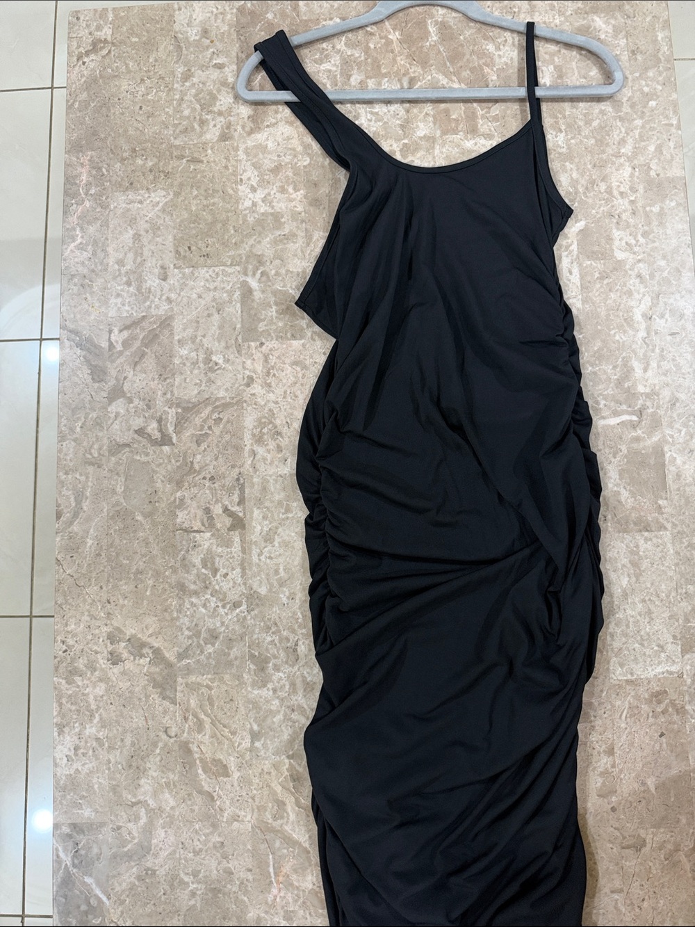 SHEIN Black One-Shoulder Ruched Evening Dress